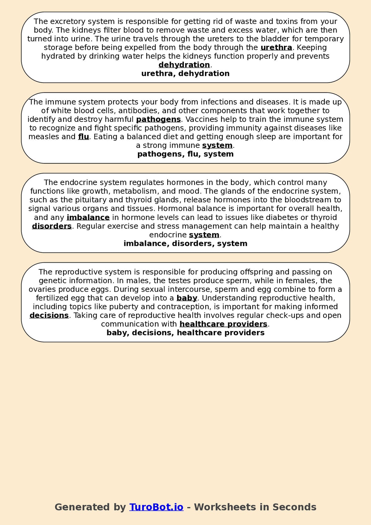 Year 5 Science Fill in the Blanks Worksheet – Human Body Systems