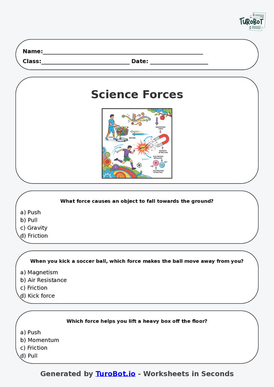 Year 5 Science Multiple Choice Worksheet – Pushes Pulls and Forces