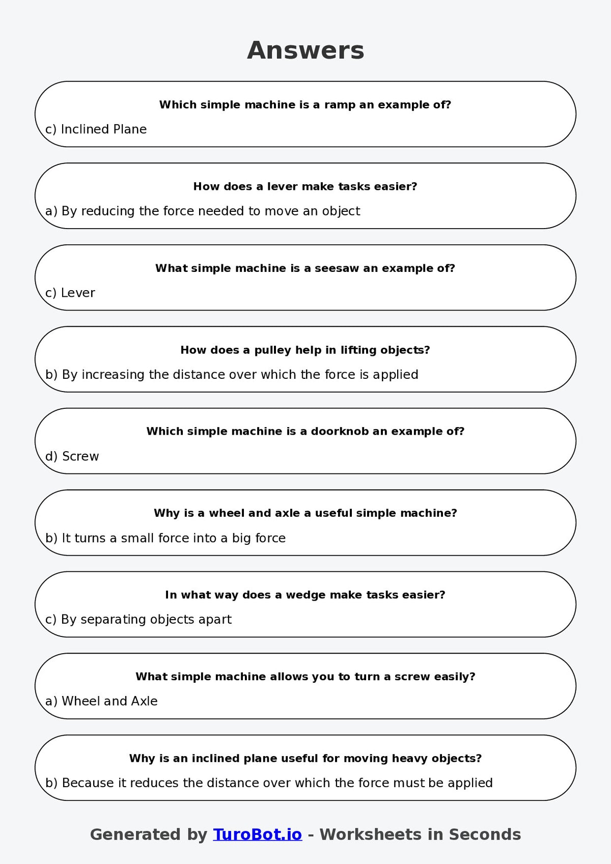 Year 5 Science Multiple Choice Worksheet – Simple Machines in Everyday Life