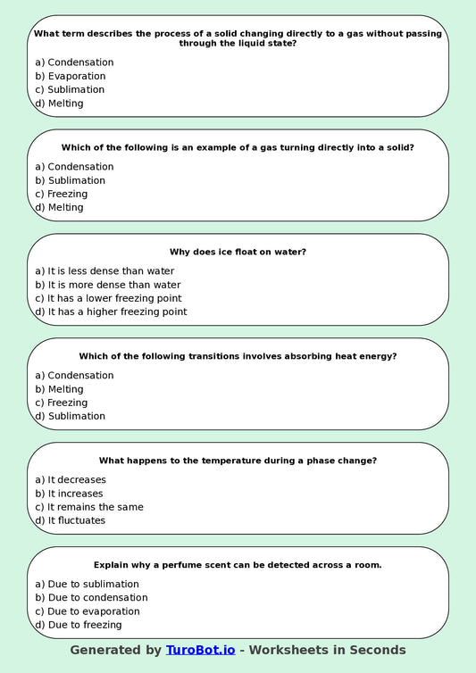 Year 5 Science Multiple Choice Worksheet – States of Matter