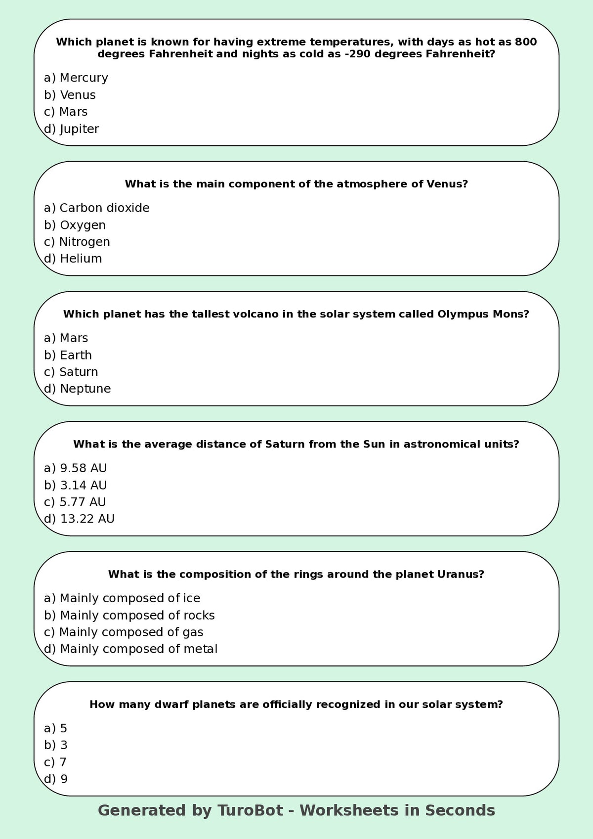 Science - Year 5 - Solar System