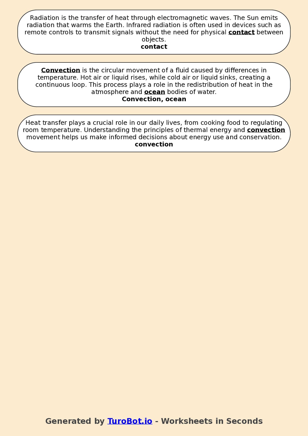 Year 6 Science Fill in the Blanks Worksheet – Heat, Energy & Movement