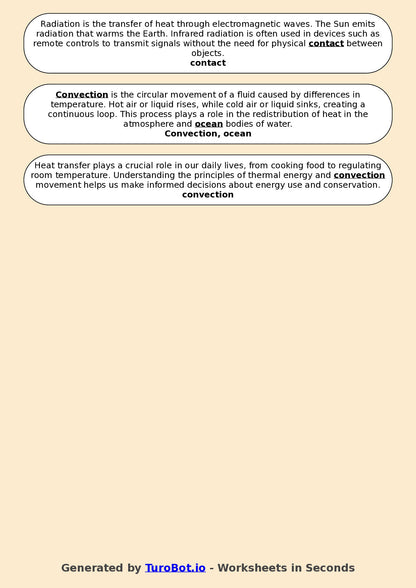 Year 6 Science Fill in the Blanks Worksheet – Heat, Energy & Movement
