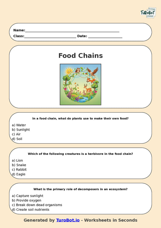 Year 6 Science Multiple Choice Worksheet – Food Chains and Ecosystems