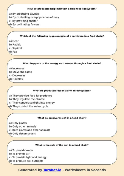 Year 6 Science Multiple Choice Worksheet – Food Chains and Ecosystems