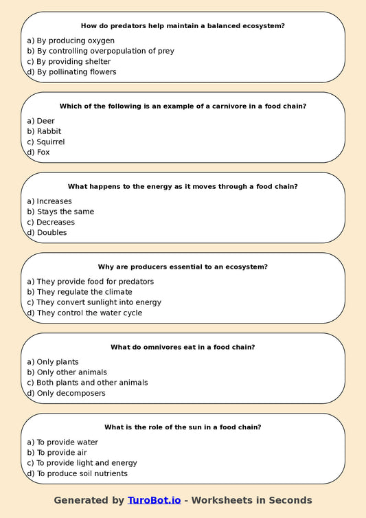 Year 6 Science Multiple Choice Worksheet – Food Chains and Ecosystems