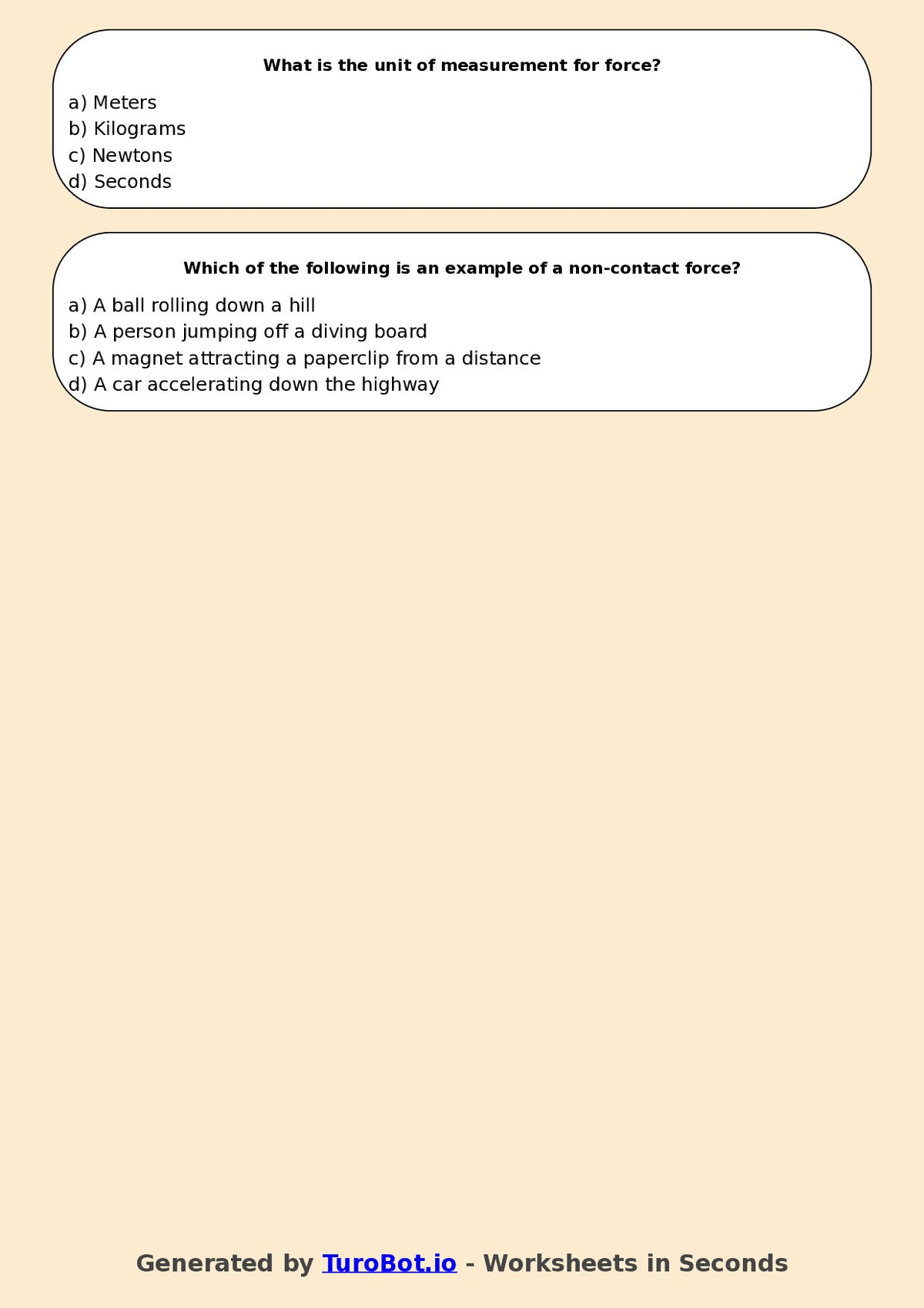 Year 6 Science Multiple Choice Worksheet – Forces and Motion Basics