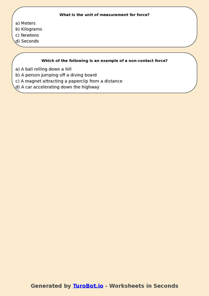 Year 6 Science Multiple Choice Worksheet – Forces and Motion Basics