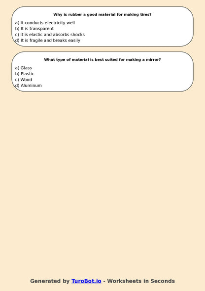 Year 6 Science Multiple Choice Worksheet – Properties of Materials