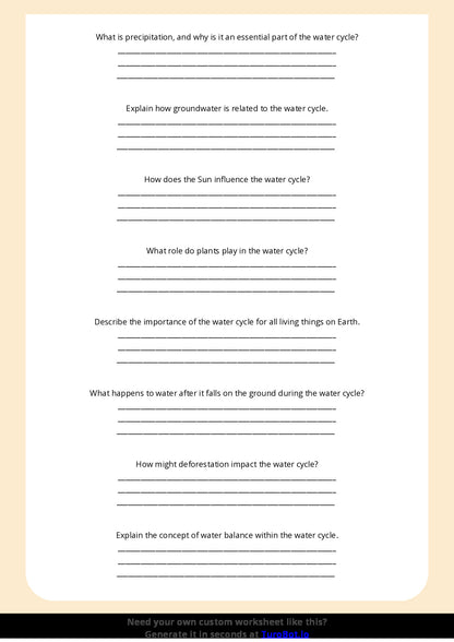 Free Worksheet - Year 6 Science Understanding the Water Cycle Short Answer Response
