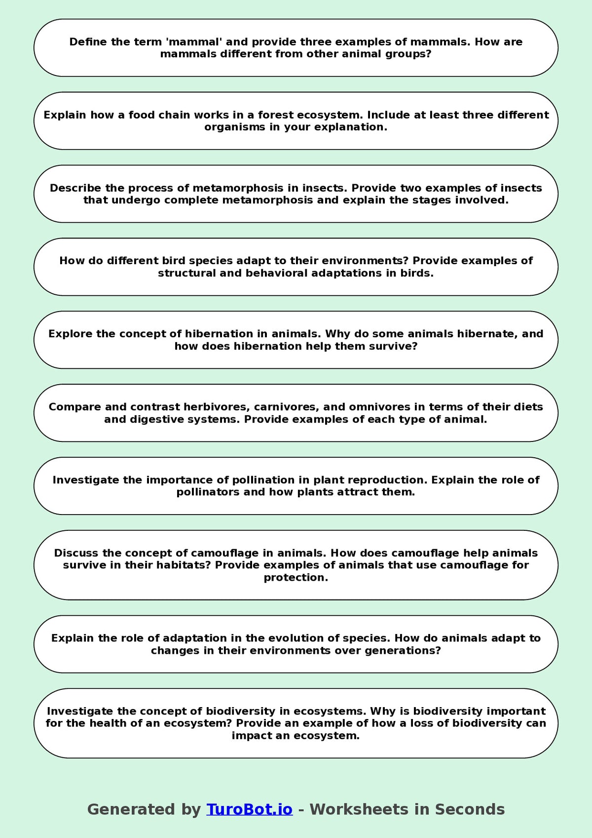 Science - Year 6 - Zoology