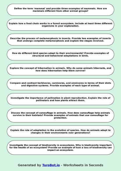 Science - Year 6 - Zoology