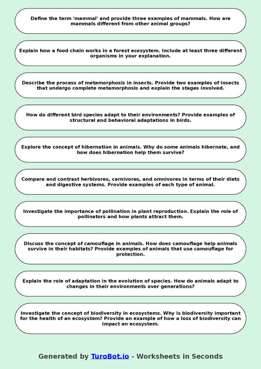 Science - Year 6 - Zoology