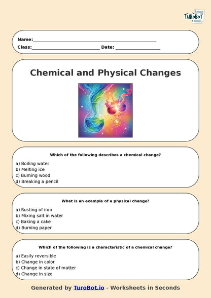 Year 7 Science Multiple Choice Worksheet – Chemical and Physical Changes