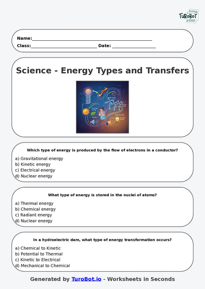Year 7 Science Multiple Choice Worksheet – Energy Types and Transfers