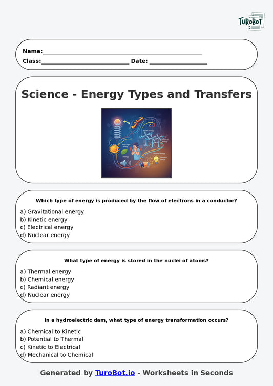 Year 7 Science Multiple Choice Worksheet – Energy Types and Transfers