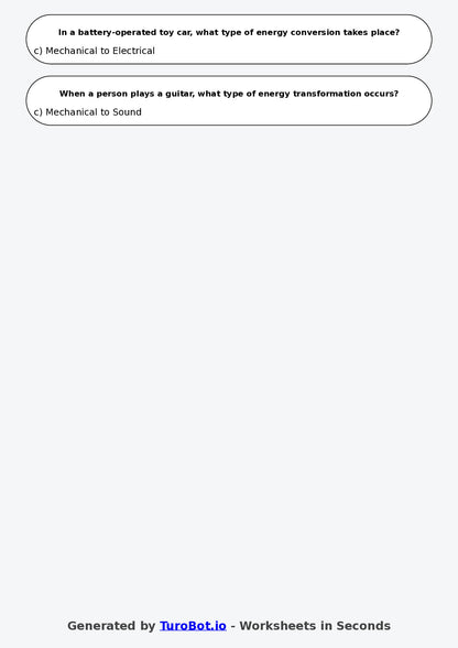 Year 7 Science Multiple Choice Worksheet – Energy Types and Transfers