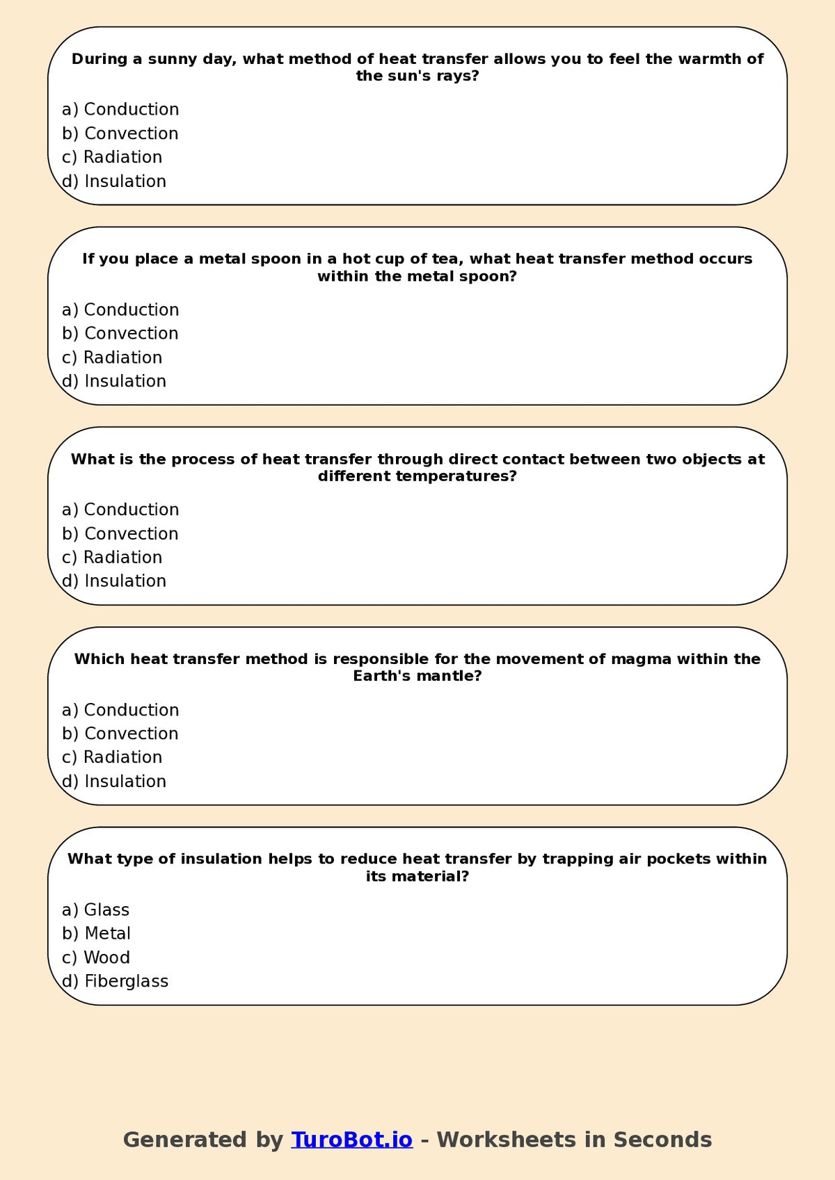 Year 7 Science Multiple Choice Worksheet – Heat Transfer Methods