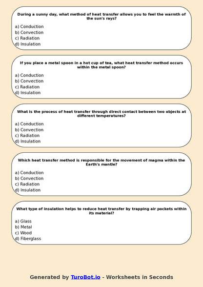 Year 7 Science Multiple Choice Worksheet – Heat Transfer Methods