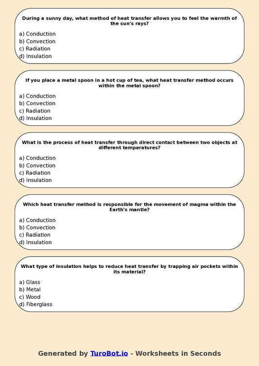 Year 7 Science Multiple Choice Worksheet – Heat Transfer Methods