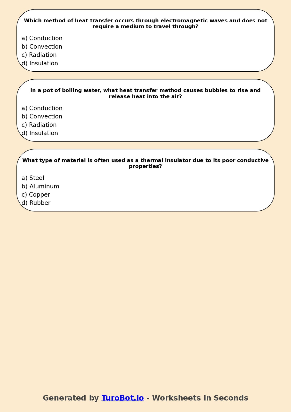 Year 7 Science Multiple Choice Worksheet – Heat Transfer Methods