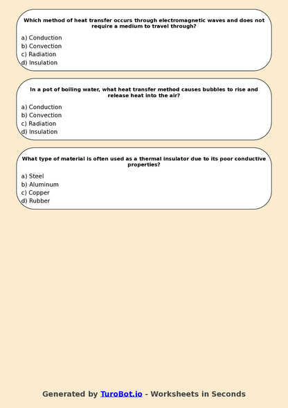 Year 7 Science Multiple Choice Worksheet – Heat Transfer Methods