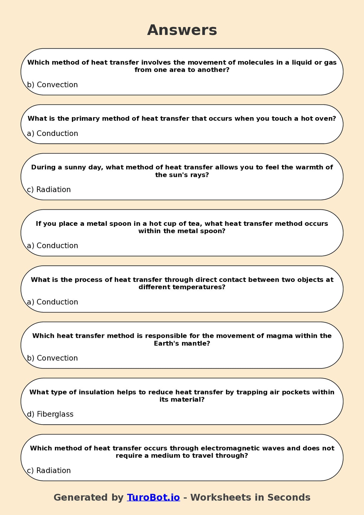 Year 7 Science Multiple Choice Worksheet – Heat Transfer Methods