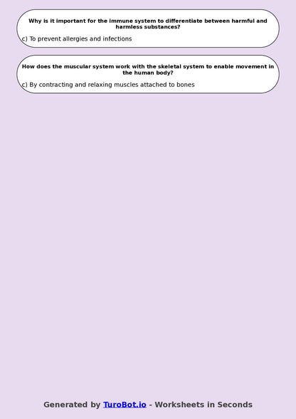 Year 7 Science Multiple Choice Worksheet – Human Body Systems