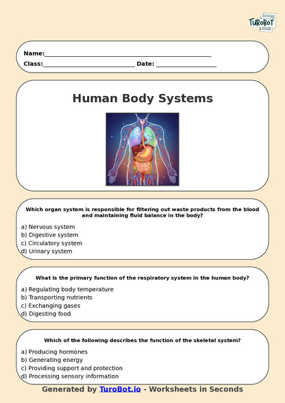 Year 7 Science Multiple Choice Worksheet – Human Body Systems Overview