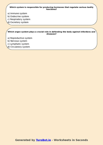 Year 7 Science Multiple Choice Worksheet – Human Body Systems Overview