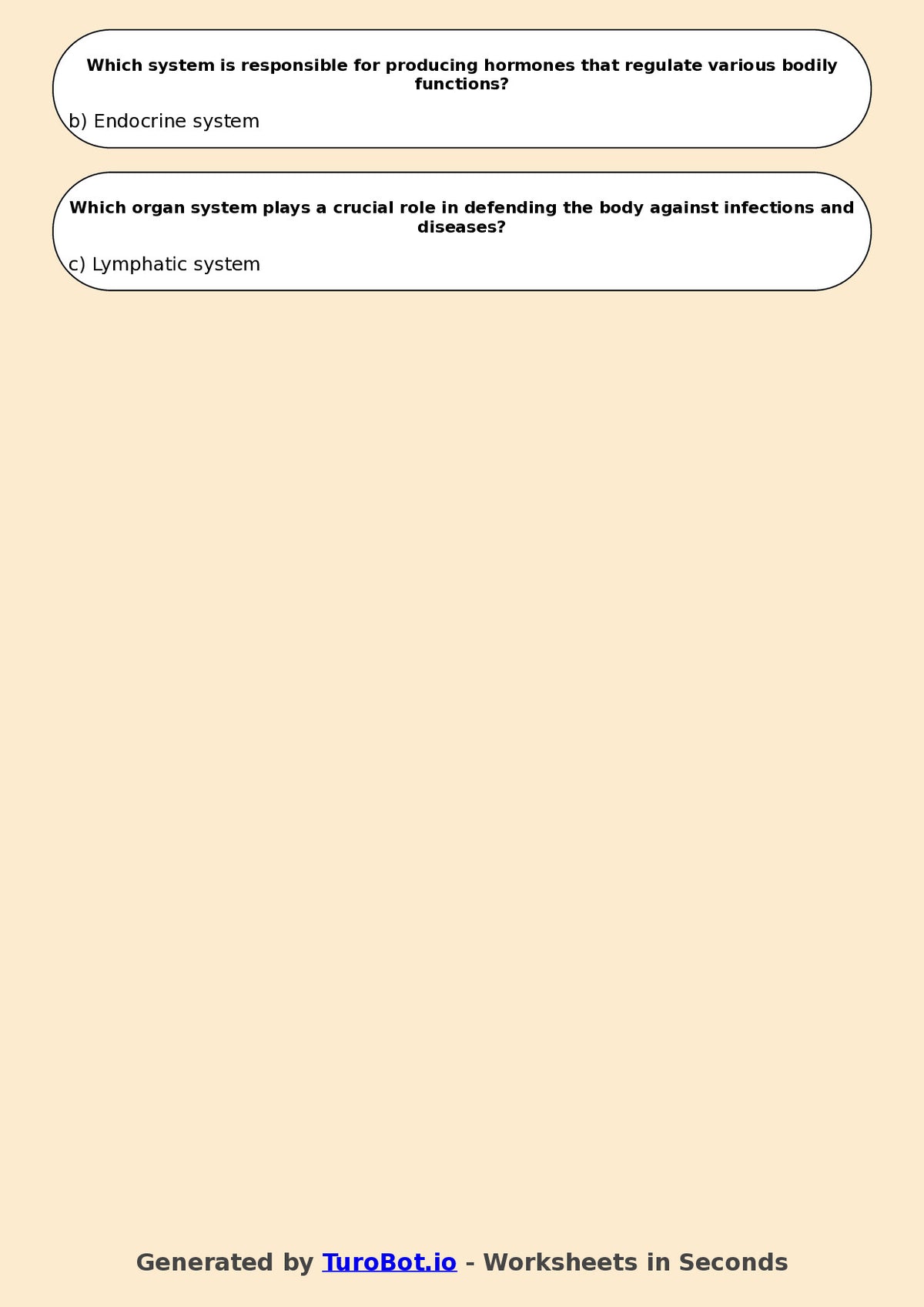 Year 7 Science Multiple Choice Worksheet – Human Body Systems Overview