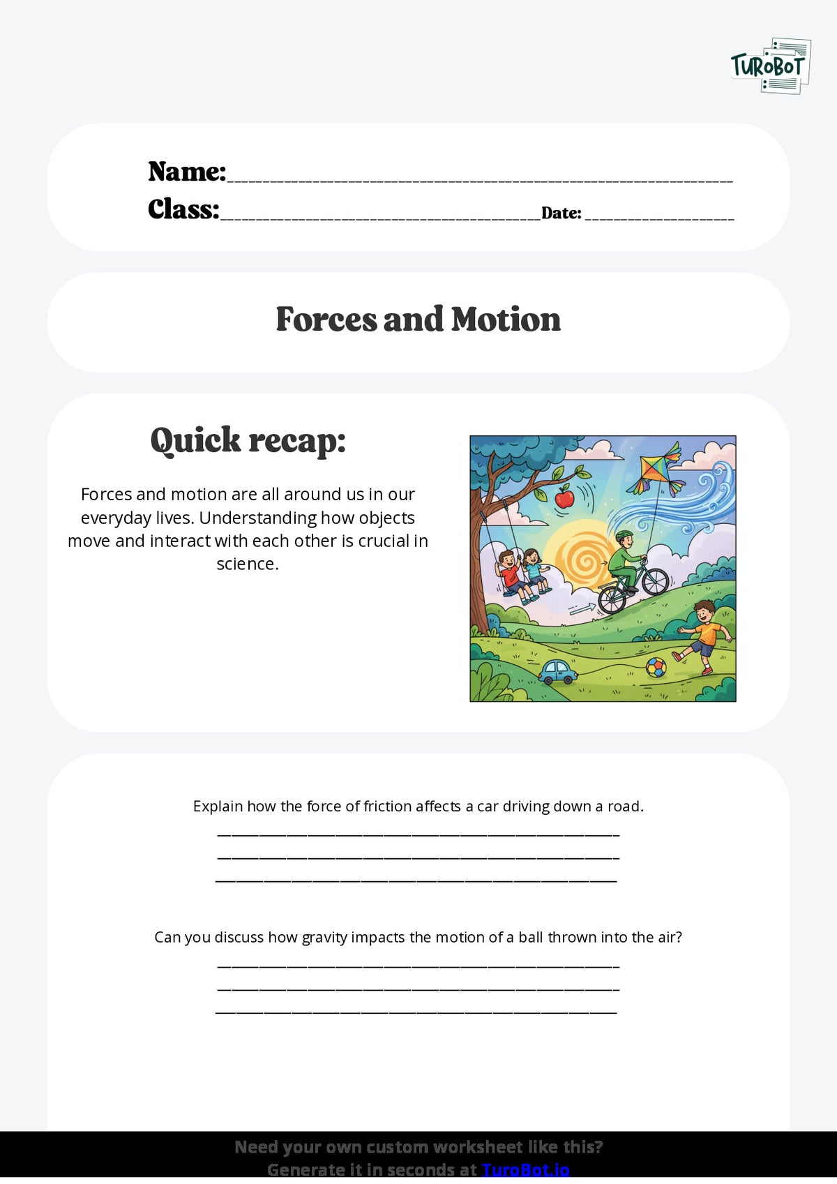 Free Worksheet - Year 7 Science Forces and Motion in Everyday Life Short Answer Response