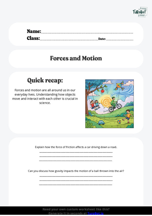 Free Worksheet - Year 7 Science Forces and Motion in Everyday Life Short Answer Response