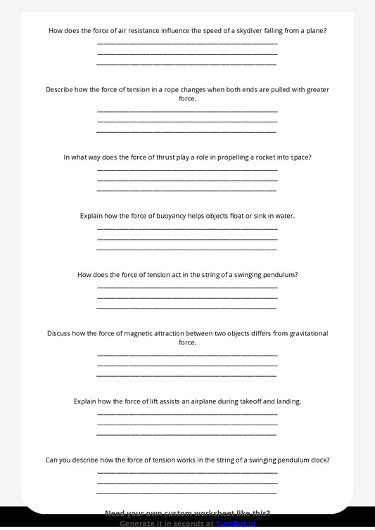 Free Worksheet - Year 7 Science Forces and Motion in Everyday Life Short Answer Response