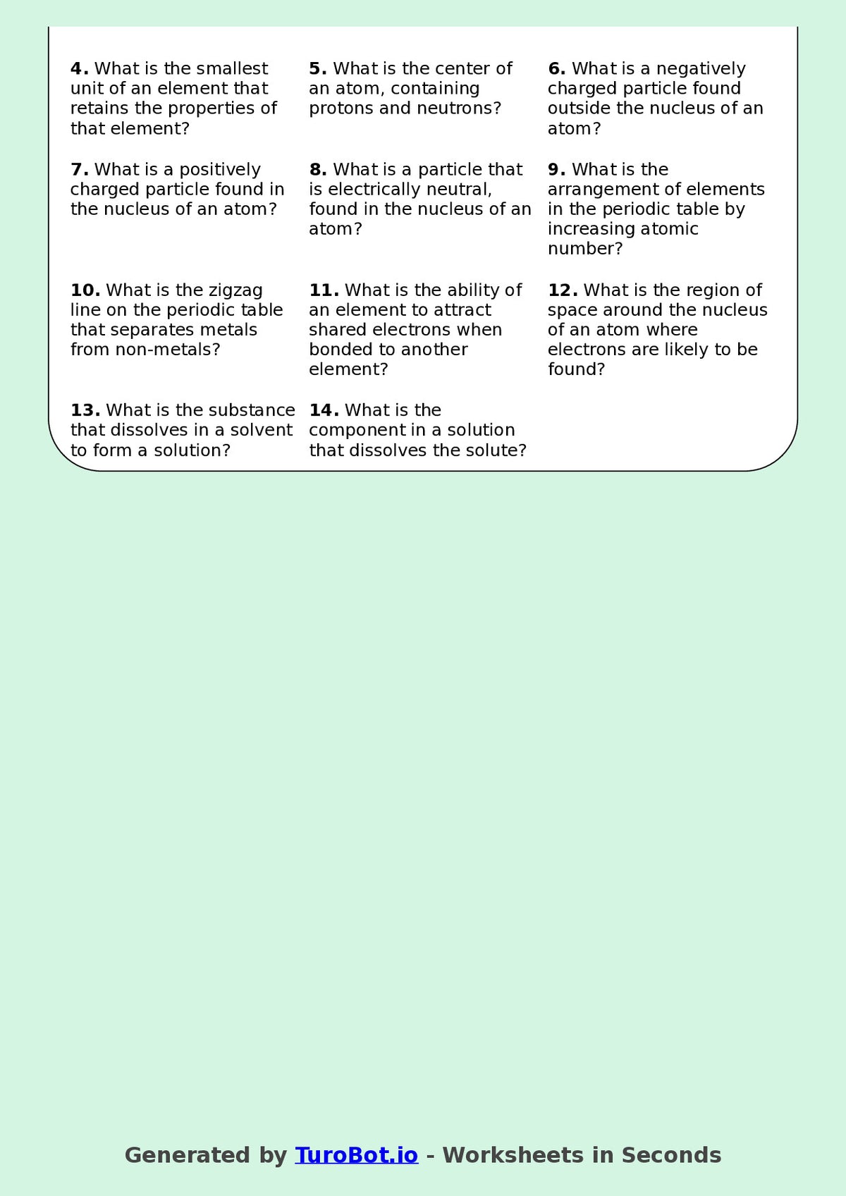 Science - Year 8 - Crossword - Elements, Compounds and Mixtures
