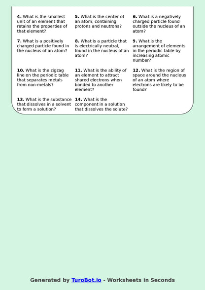 Science - Year 8 - Crossword - Elements, Compounds and Mixtures