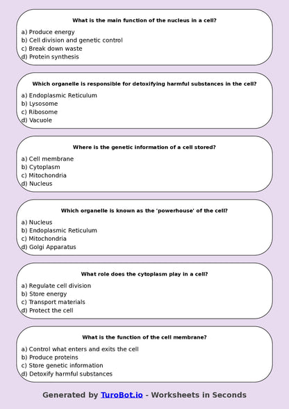 Year 8 Science Multiple Choice Worksheet – Cell Structure Introduction
