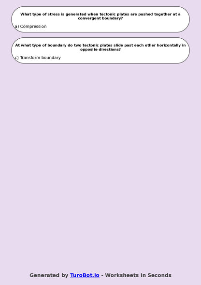 Year 8 Science Multiple Choice Worksheet – Earths Layers and Plate Movement
