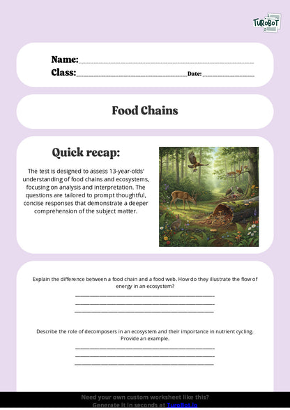 Free Worksheet - Year 8 Science Food Chains and Ecosystems Short Answer Response