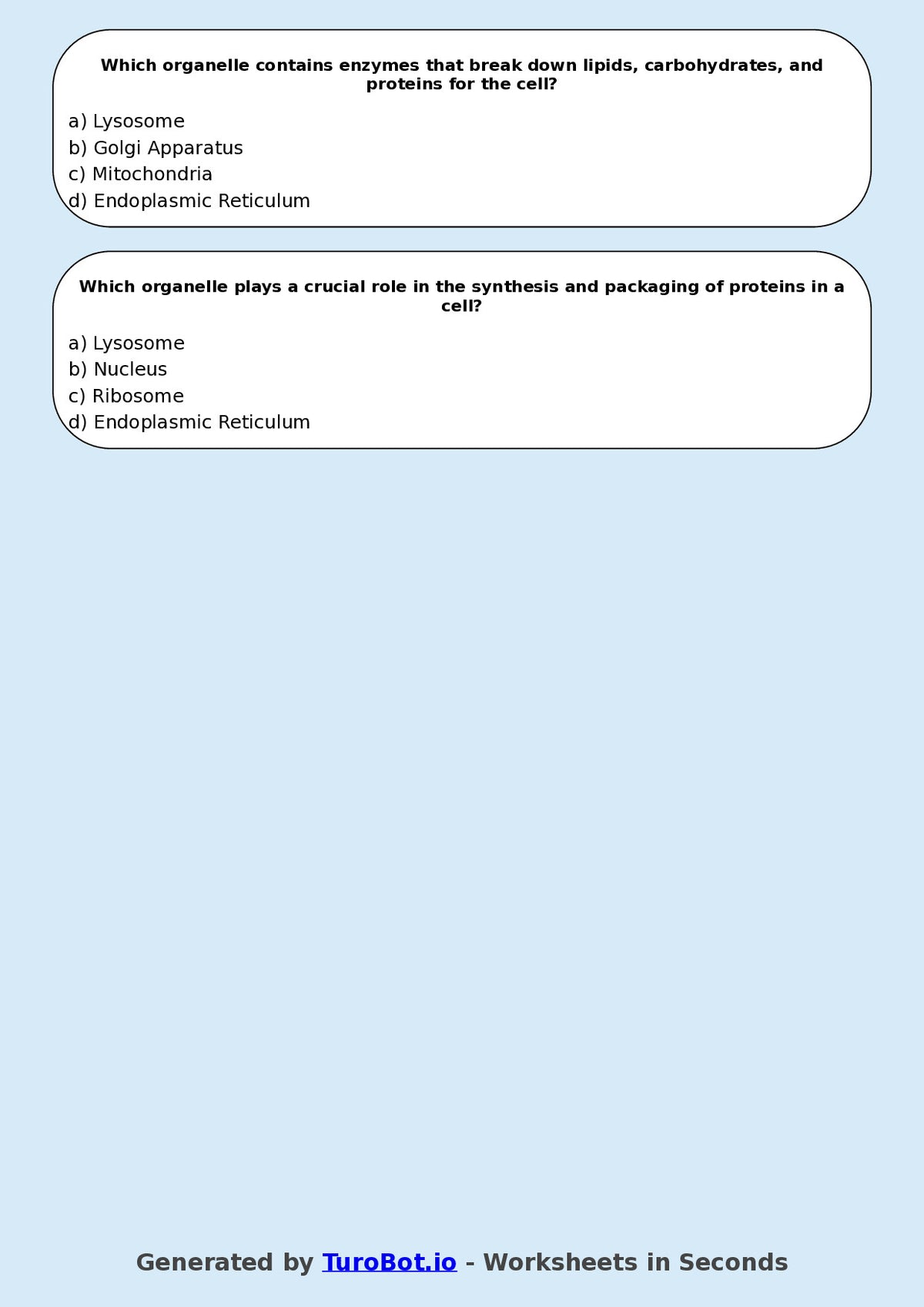 Year 9 Science Multiple Choice Worksheet – Cell Structure and Functions