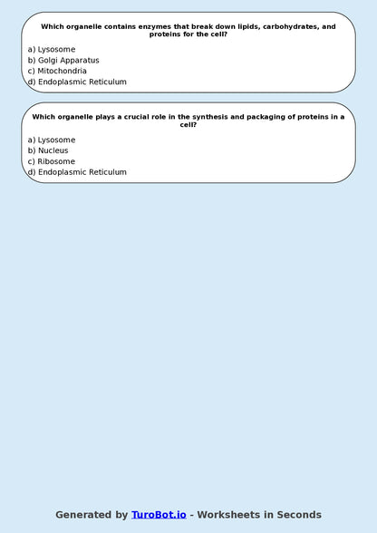 Year 9 Science Multiple Choice Worksheet – Cell Structure and Functions