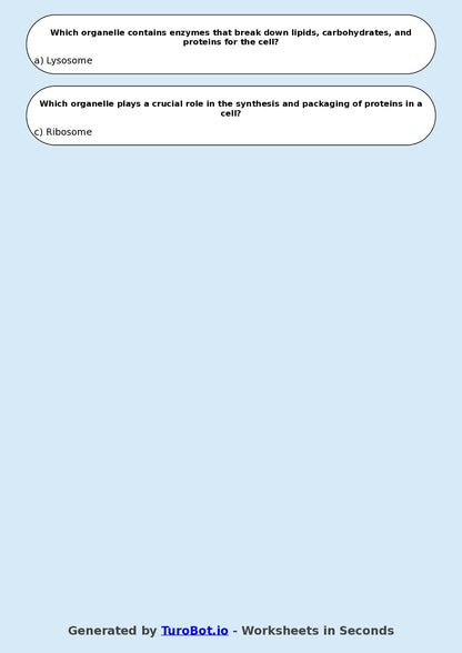 Year 9 Science Multiple Choice Worksheet – Cell Structure and Functions