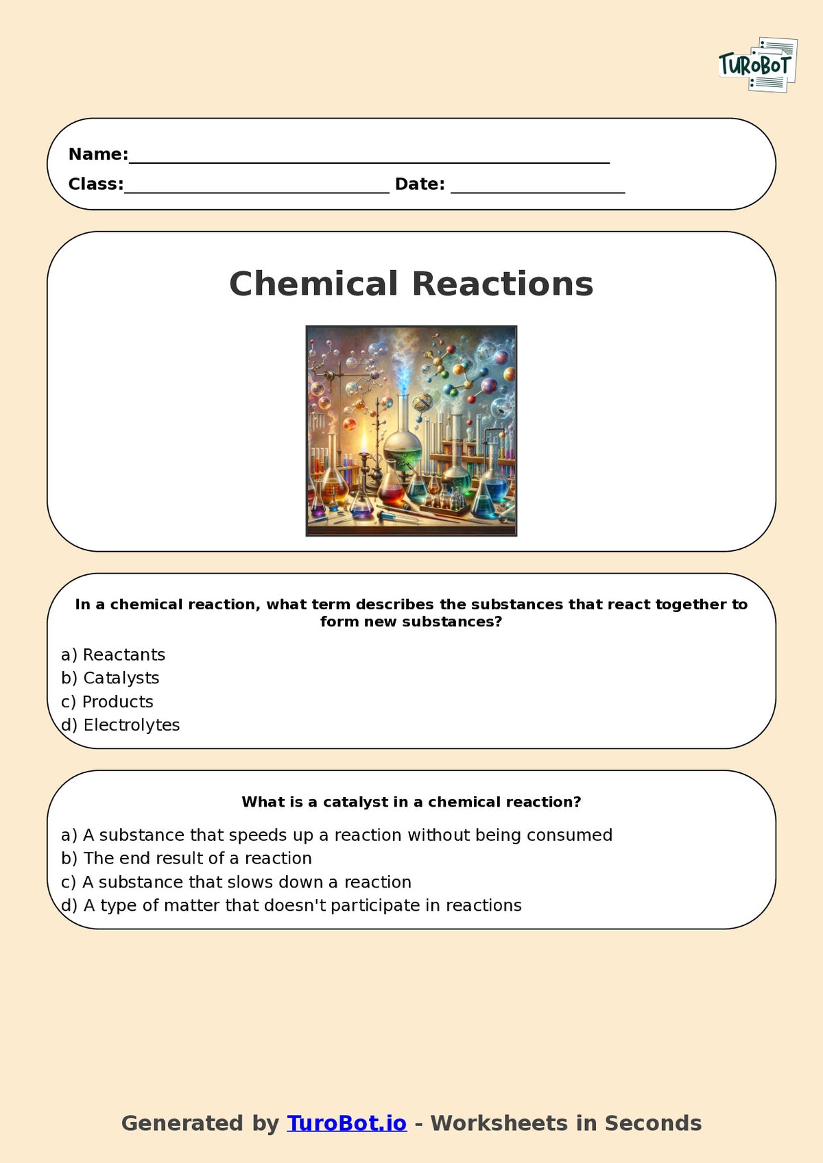 Year 9 Science Multiple Choice Worksheet – Chemical Reactions Basics
