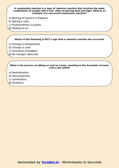 Year 9 Science Multiple Choice Worksheet – Chemical Reactions Basics