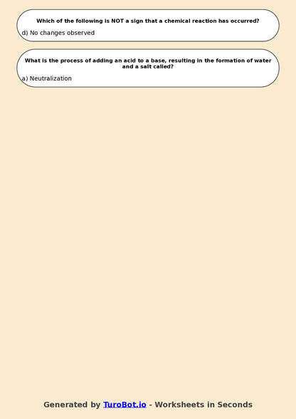 Year 9 Science Multiple Choice Worksheet – Chemical Reactions Basics