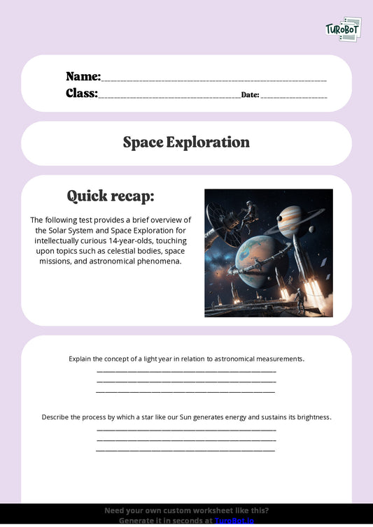 Free Worksheet - Year 9 Science The Solar System and Space Exploration Short Answer Response