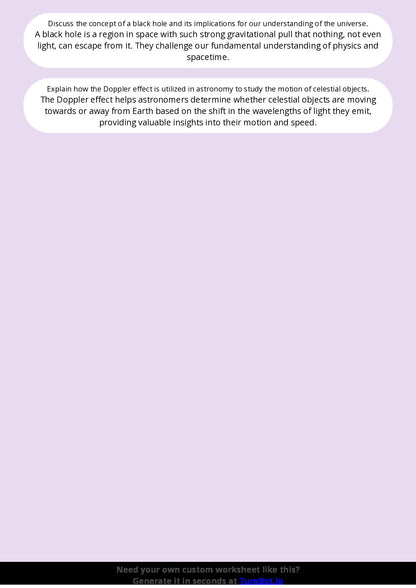 Free Worksheet - Year 9 Science The Solar System and Space Exploration Short Answer Response
