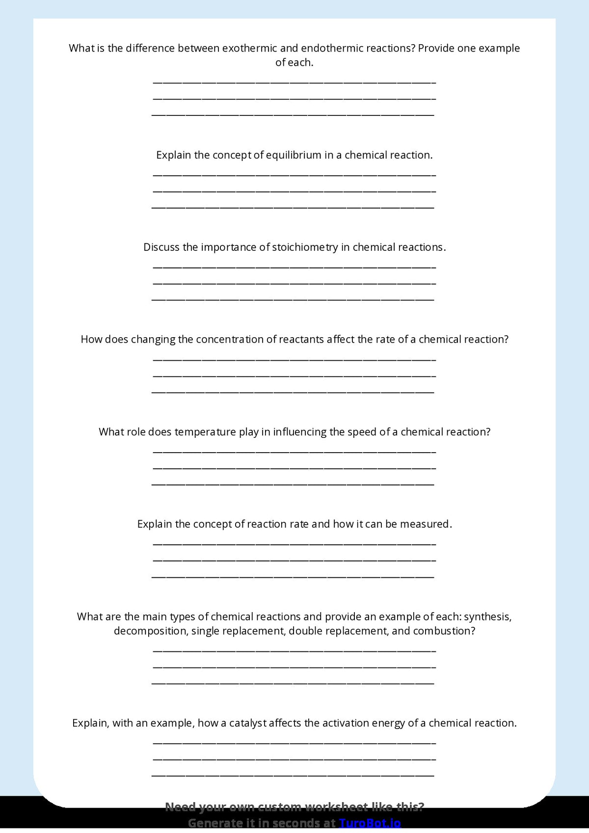 Free Worksheet - Year 9 Science Understanding Chemical Reactions Short Answer Response