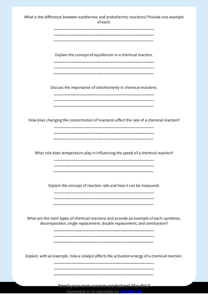 Free Worksheet - Year 9 Science Understanding Chemical Reactions Short Answer Response