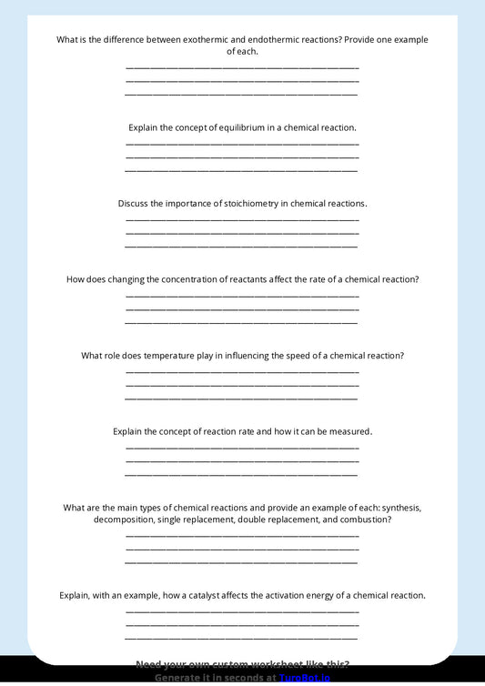 Free Worksheet - Year 9 Science Understanding Chemical Reactions Short Answer Response